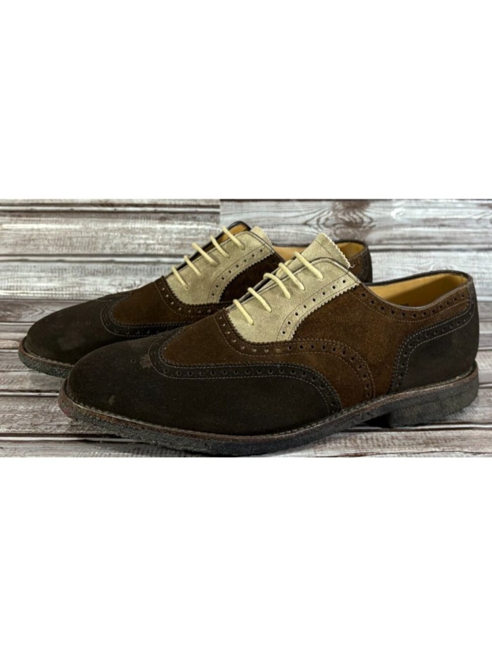 Peal Co X Brooks Brothers Suede Wingtip Oxford Shoes Sz 12 D tricolor England